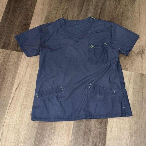 Womens blue Iguana Scrub Top V-Neck L - Picture 1 of 4